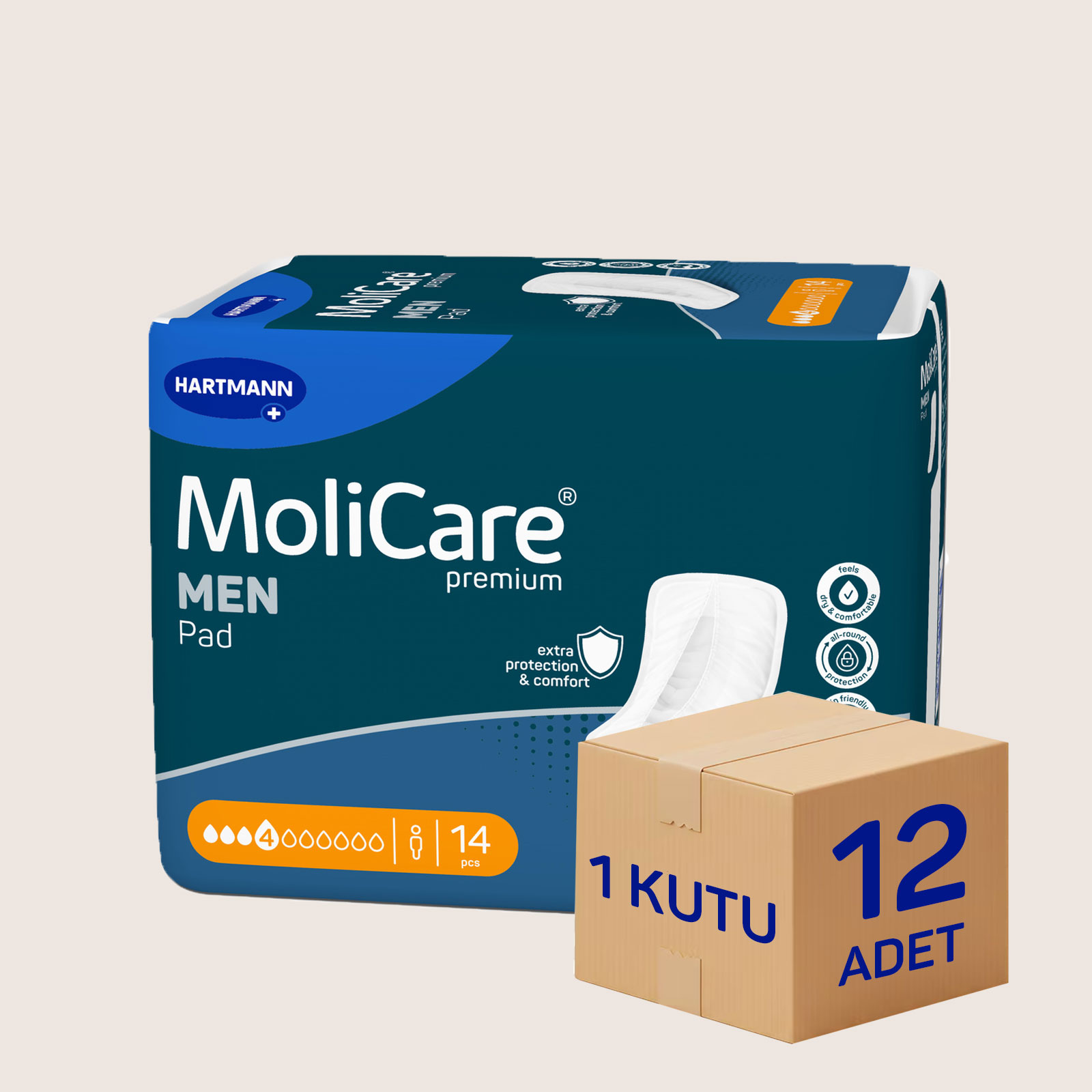 Hartmann MoliCare Premium Men Pad 4 Damla Erkek Mesane Pedi 12 Paket 168 Adet (Koruma)