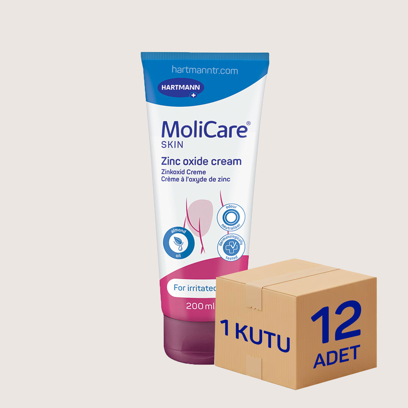 MoliCare Skin Zinc Oxide Cream 200 ml 12'li Paket Çinko Oksitli Bariyer Krem