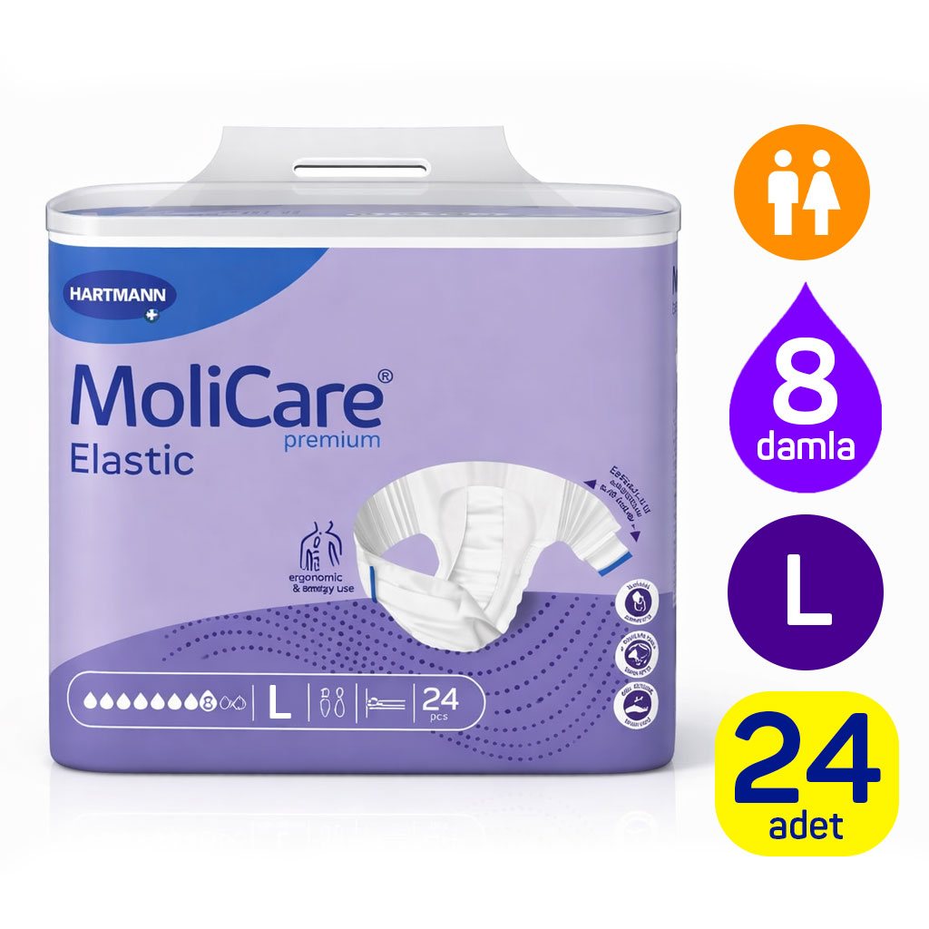 Hartmann MoliCare Premium Elastic 8 Damla L Beden 3 Paket 72 Adet Bel Bantlı Yetişkin Hasta Bezi