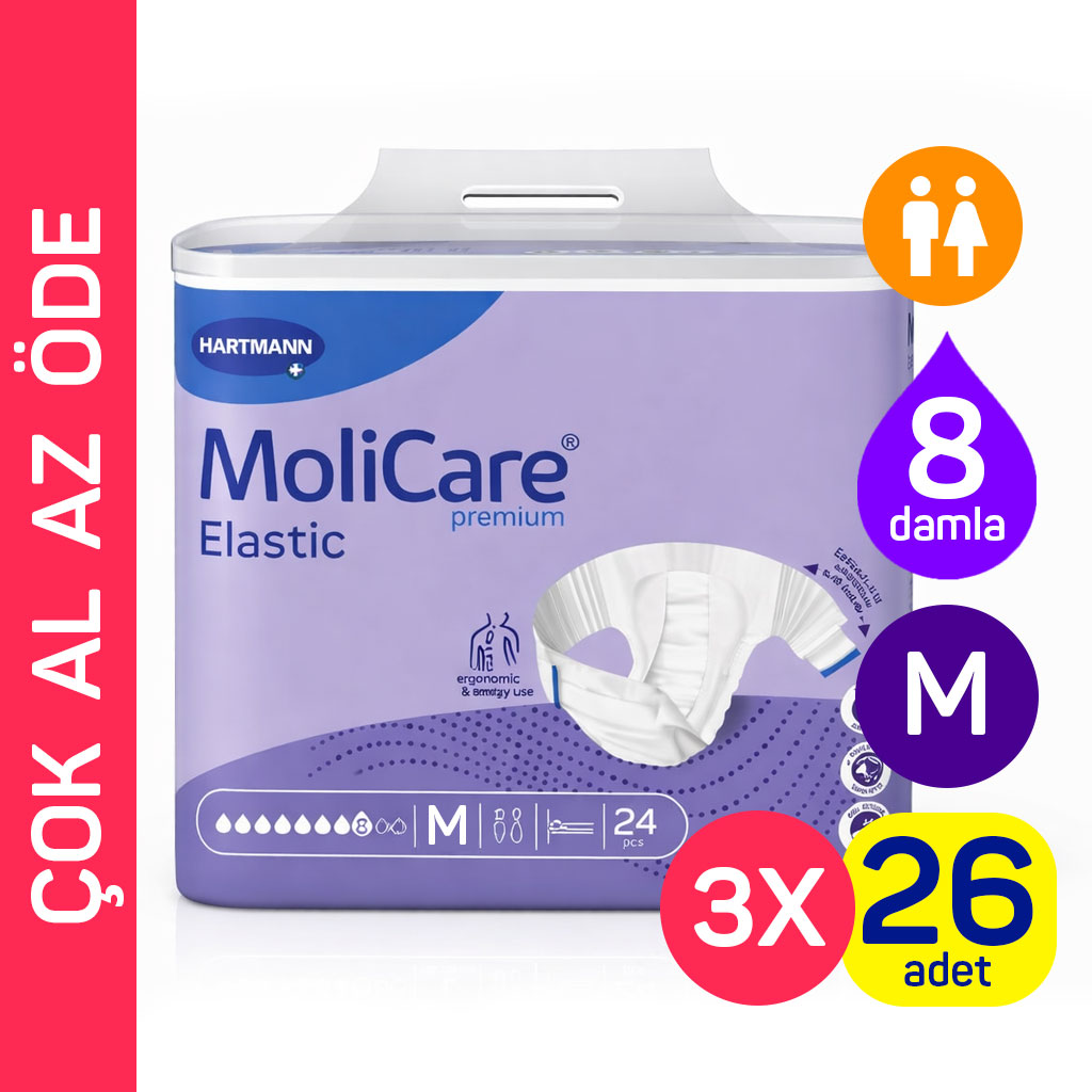Hartmann MoliCare Premium Elastic 8 Damla M Beden 3 Paket 78 Adet Bel Bantlı Yetişkin Hasta Bezi