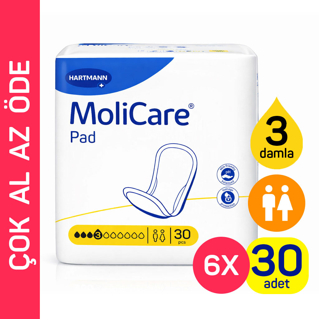 Hartmann MoliCare Pad 3 Damla Mesane Pedi 6 Paket 180 Adet | Kadın ve Erkek