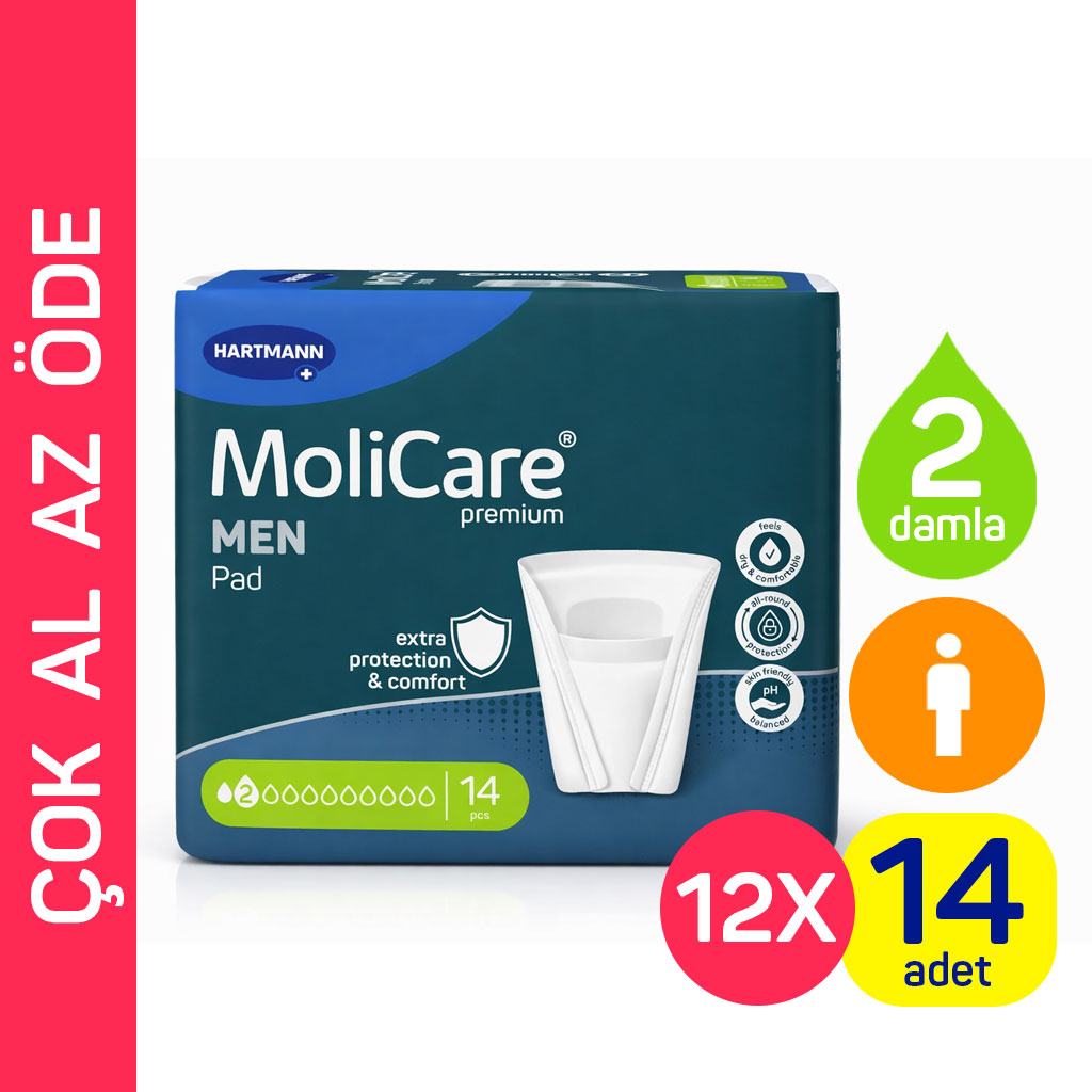 Hartmann MoliCare Premium Men Pad 2 Damla Erkek Mesane Pedi 12 Paket 168 Adet (Aktif)