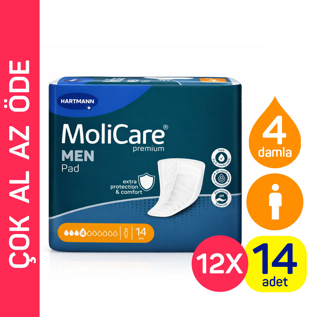 Hartmann MoliCare Premium Men Pad 4 Damla Erkek Mesane Pedi 12 Paket 168 Adet (Koruma)