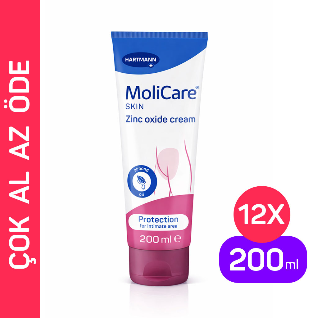 MoliCare Skin Zinc Oxide Cream 200 ml 12'li Paket Çinko Oksitli Bariyer Krem